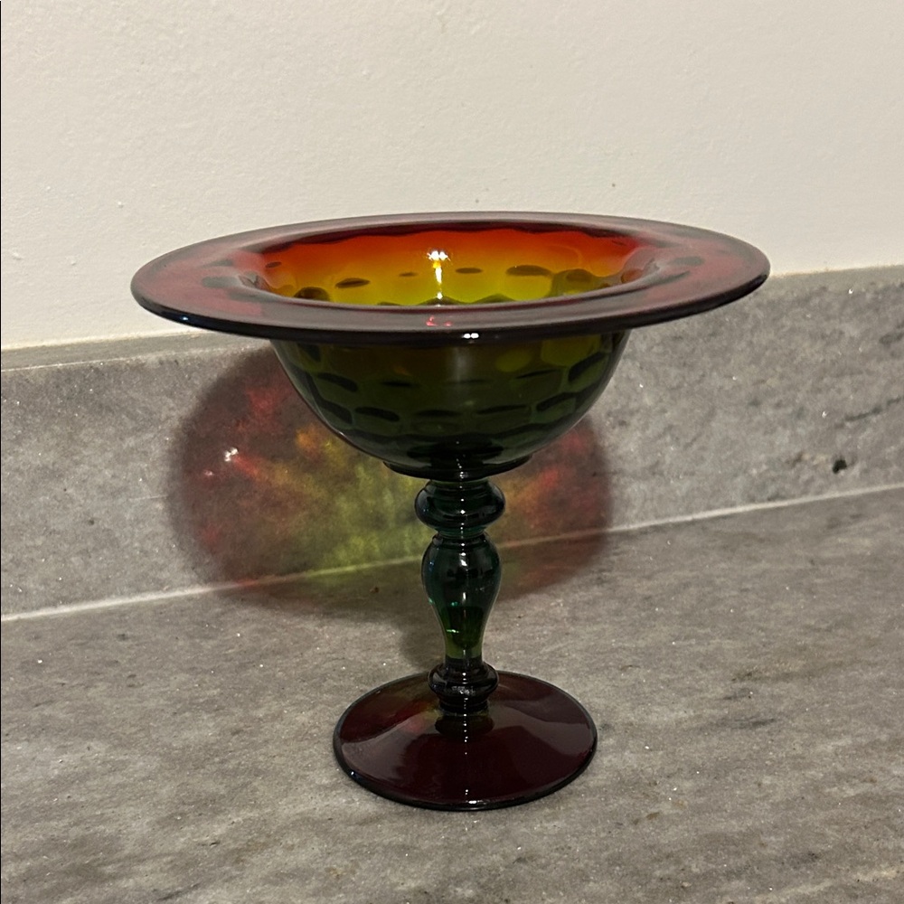 Cambridge Rubina / Green Vibrant Glass Art Pedestal Bowl